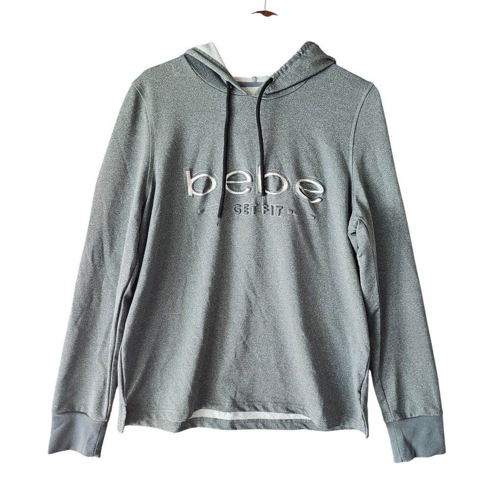 Bebe Sport Hoodie Gray Pullover Long Sleeve‎ Activewear Womens Sweatshirt